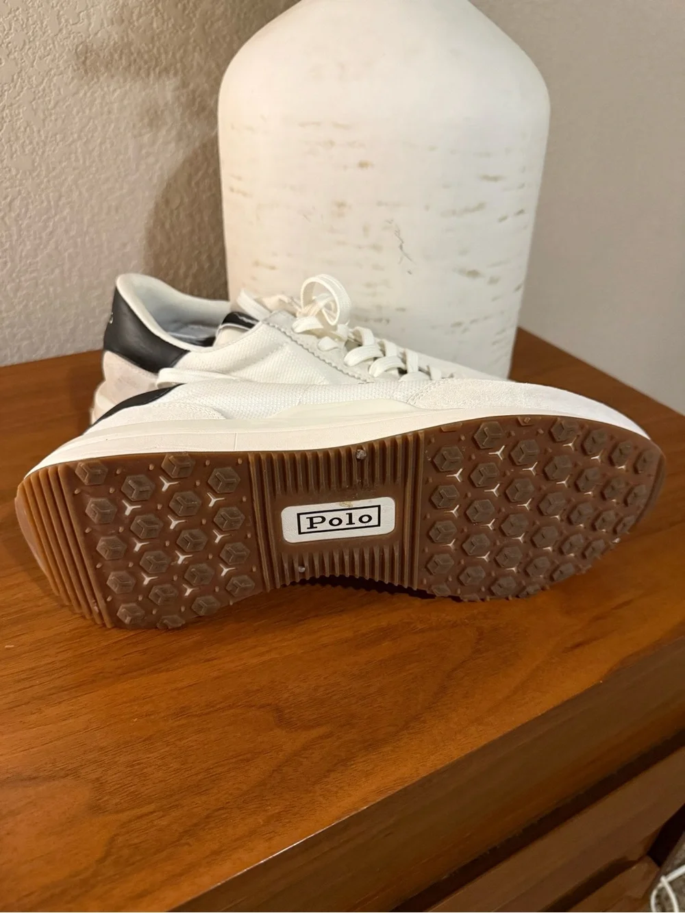 Polo by Ralph Lauren White & Black Low-Top Mesh Suede Sneakers